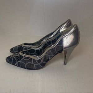 Versani women's 7.5 vintage 80's silver lace detail metallic heels EUC